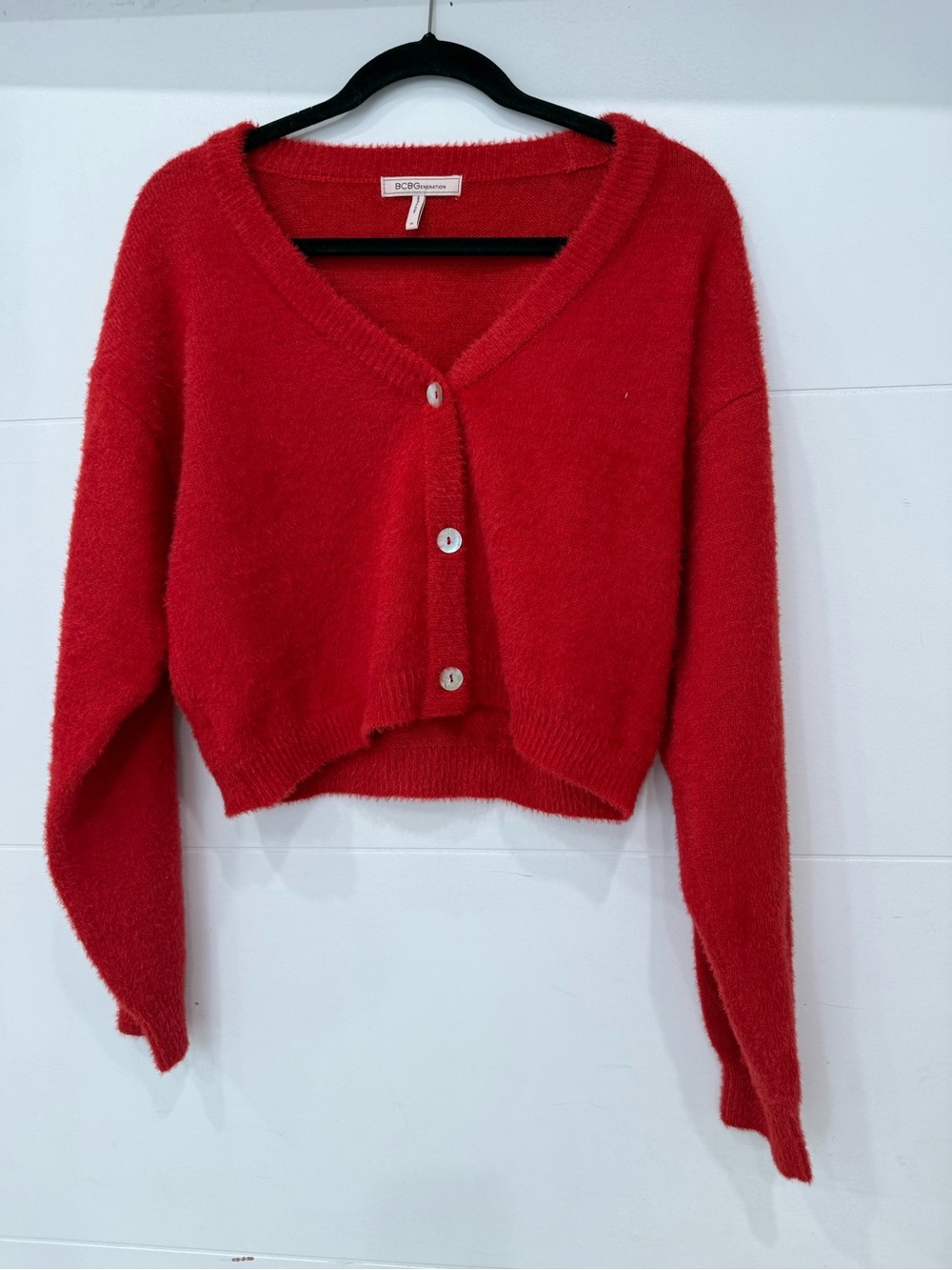BCBGeneration Red Cropped Button-Front Cardigan - Picture 2 of 6
